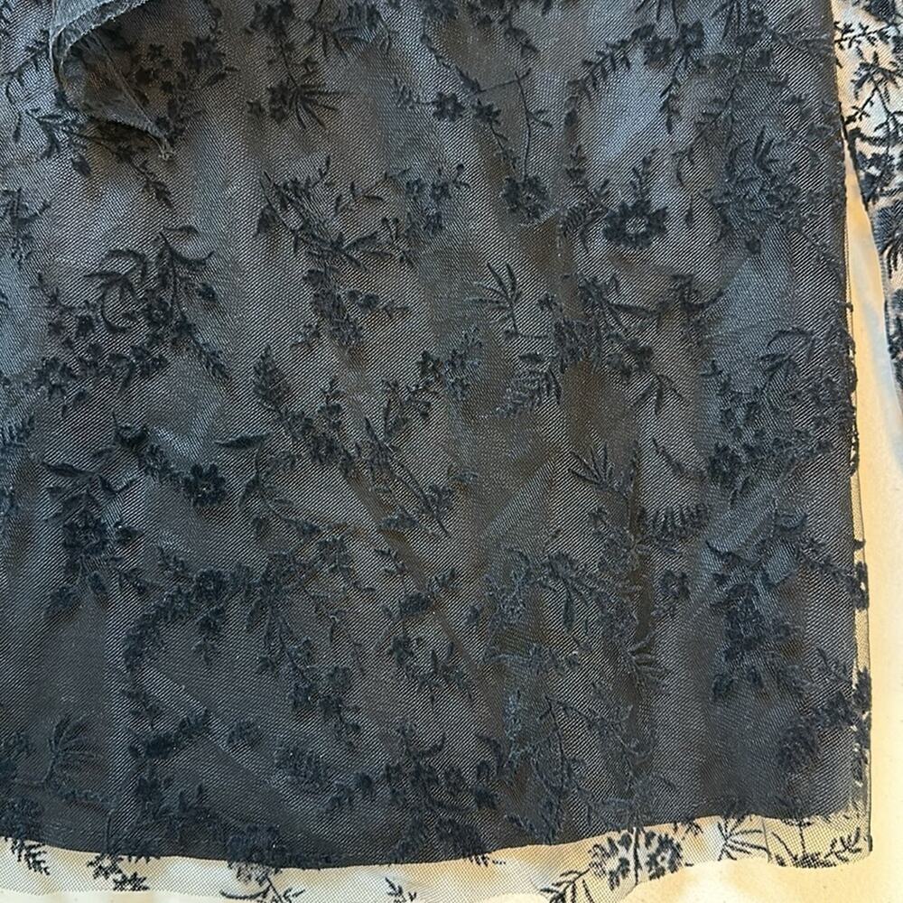 Zara Floral Tulle Ruffle Trim Blouse Top Black Sheer Velvet Lace Whimsigoth Sz L - Picture 11 of 13